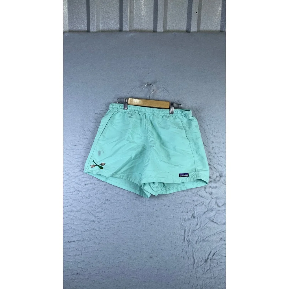 Patagonia Baggies Shorts Mens Small Mint Green Good Embroidered Oars 5 Inseam